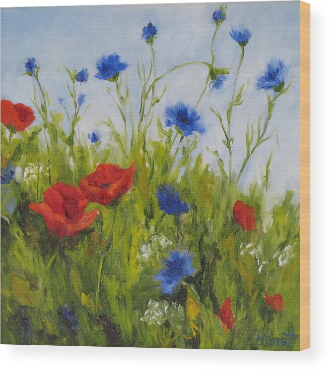 Poppies Wood Print featuring the painting Red White and Blue by Barrett Edwards