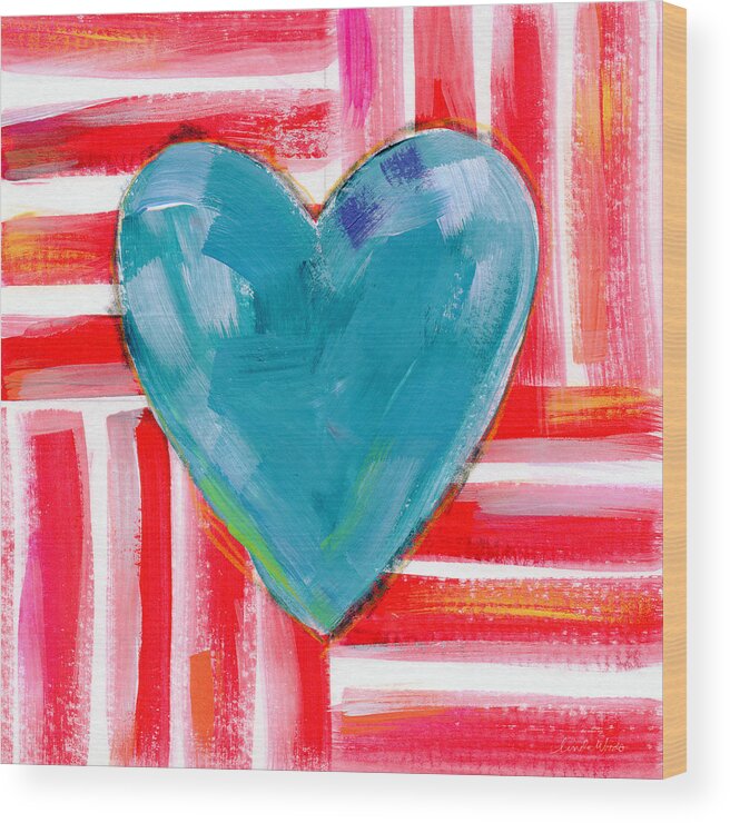 Heart Wood Print featuring the painting Red White and Blue Love- Art by Linda Woods by Linda Woods