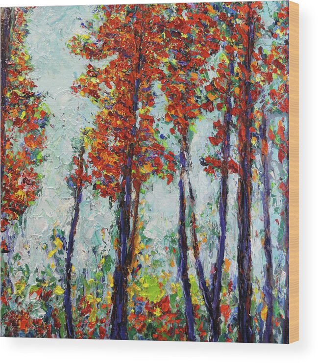 Palette Knife Wood Print featuring the painting Red Woods by Shannon Grissom