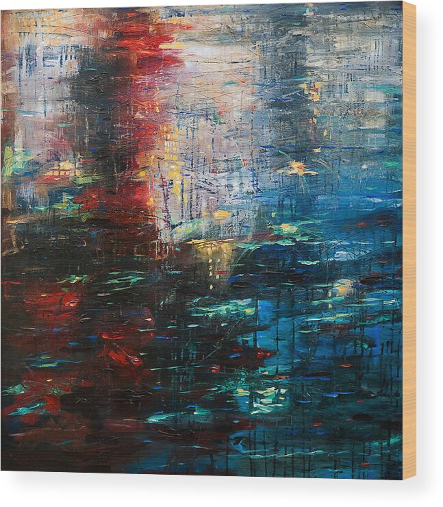 Bold Wood Print featuring the painting Reflections Cityscape by Linda Olsen