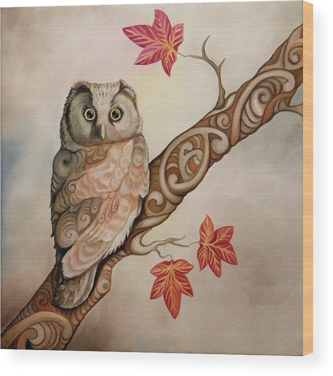 Owl Wood Print featuring the painting Reid's Owl by Sabrina Motta