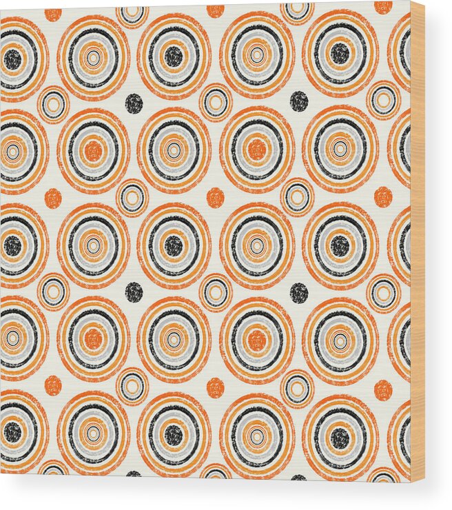 Retro Wood Print featuring the digital art Retro Circles Pattern by SharaLee Art