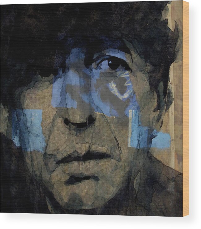 Leonard Cohen Wood Print featuring the painting Retro- Famous Blue Raincoat by Paul Lovering