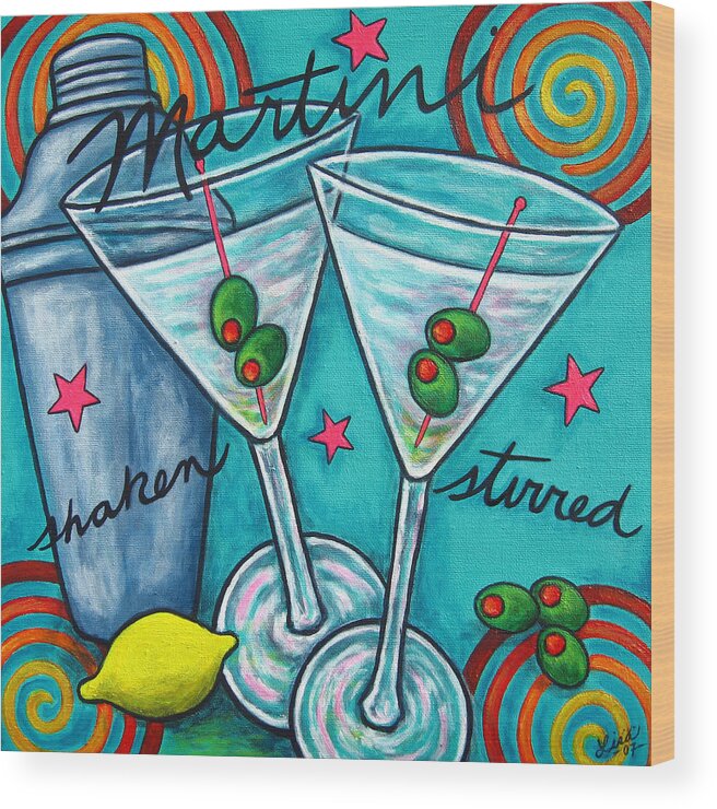 Alcohol Wood Print featuring the painting Retro Martini by Lisa Lorenz