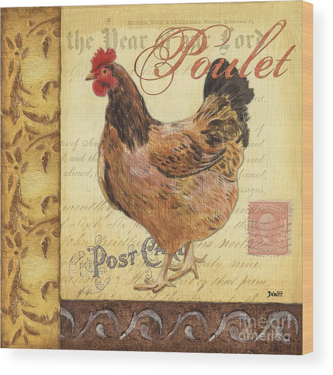 Rooster Wood Print featuring the painting Retro Rooster 1 by Debbie DeWitt