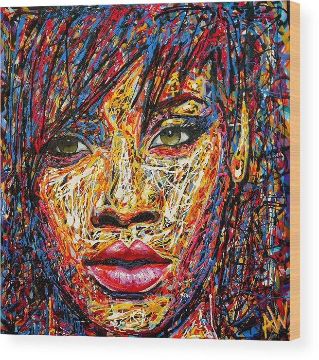 Art Wood Print featuring the painting Rihanna by Angie Wright