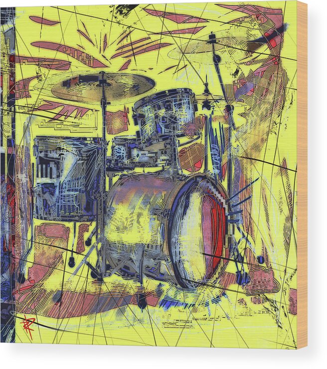 Drum Set Wood Print featuring the mixed media Rockin Drums by Russell Pierce