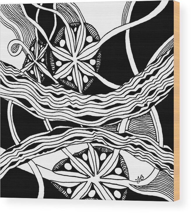 Zentangle Wood Print featuring the drawing Rocks and Twigs by Jan Steinle