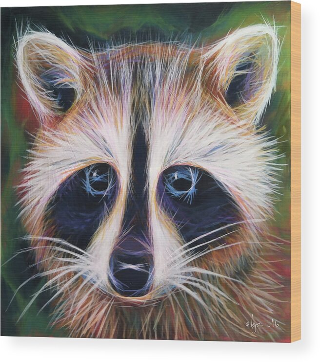 Racoon Wood Print featuring the painting Rocky by Angela Treat Lyon