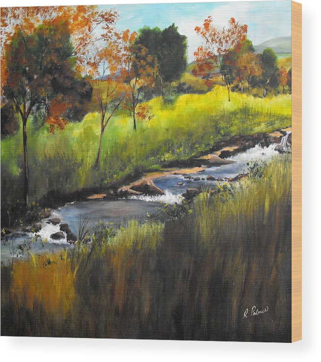 Landscape Wood Print featuring the painting Rocky Stream by Ruth Palmer