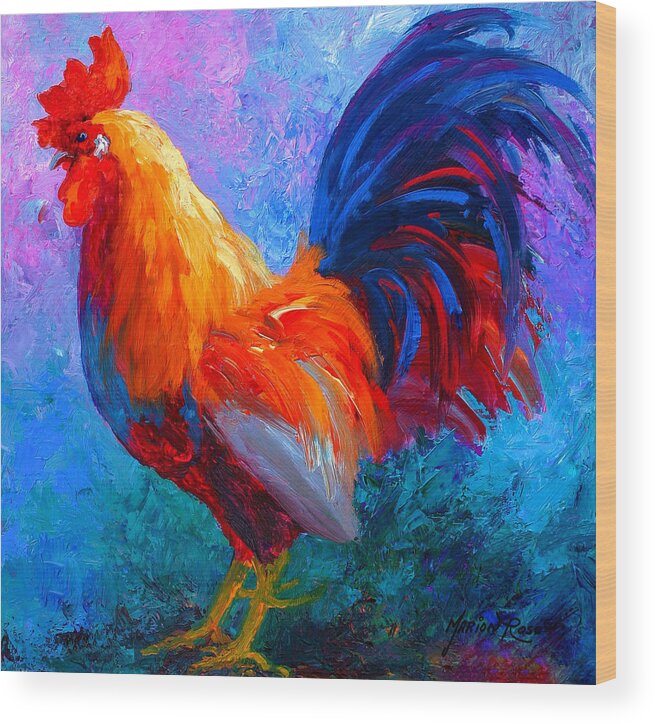 Rooster Wood Print featuring the painting Rooster Bob by Marion Rose