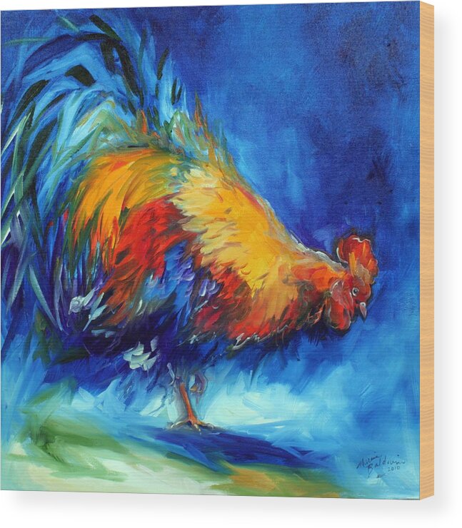 Rooster Wood Print featuring the painting Rooster Hunting by Marcia Baldwin