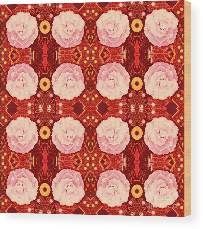 Roses Wood Print featuring the digital art Roses In Pink On Red by Helena Tiainen