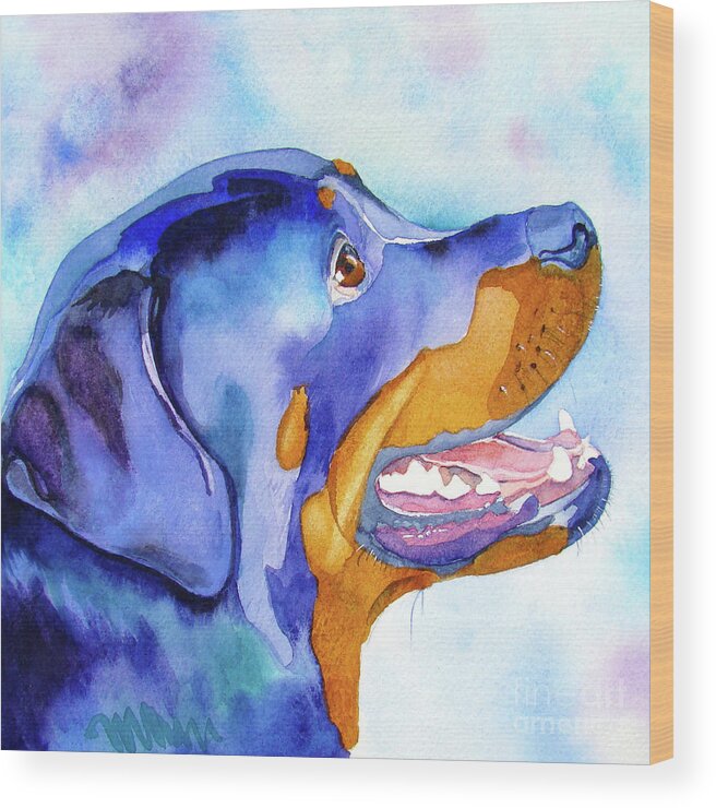 Rottweiler Wood Print featuring the painting Rotty Rottweiler Blues by Jo Lynch