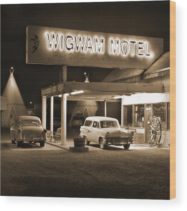 Tee Pee Wood Print featuring the photograph Route 66 - Wigwam Motel by Mike McGlothlen