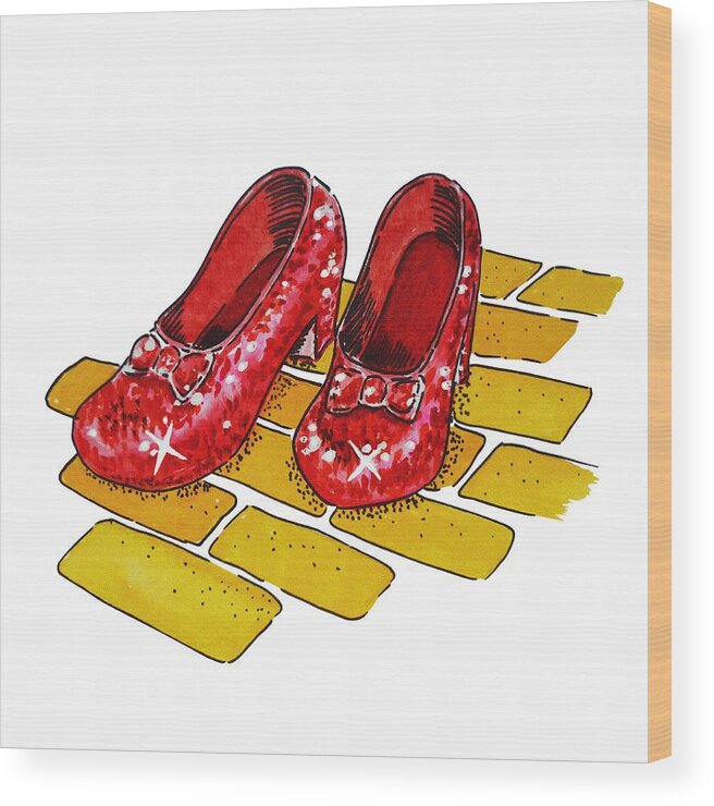 Wizard Of Oz Wood Print featuring the painting Ruby Slippers The Wonderful Wizard Of Oz by Irina Sztukowski