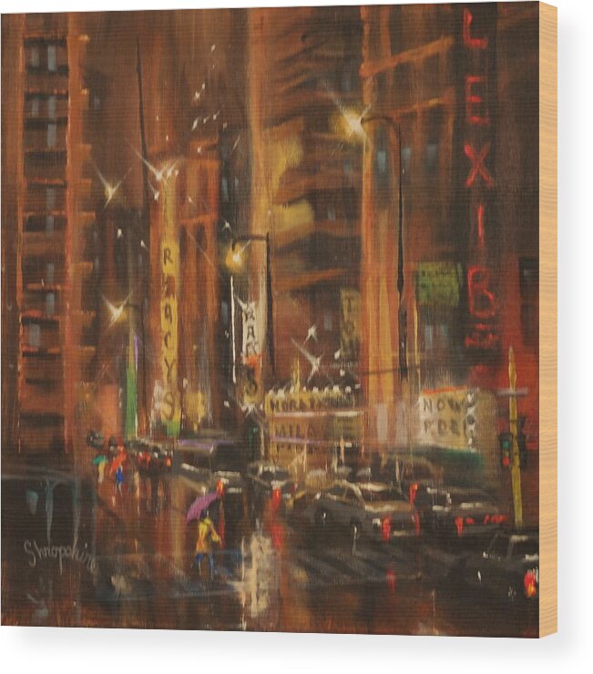 Night City Paintings Wood Print featuring the painting Rush Hour by Tom Shropshire