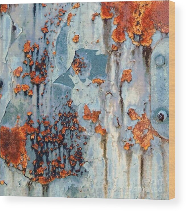 Rust Wood Print featuring the photograph Rusted World - Orange and blue - Abstract by Janine Riley