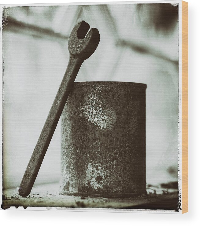 Rusty Wood Print featuring the photograph Rusty wrench and can by Anders Kustas