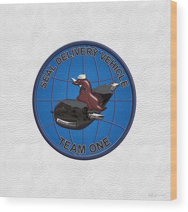 'military Insignia & Heraldry - Nswc' Collection By Serge Averbukh Wood Print featuring the digital art S E A L Delivery Vehicle Team One - S D V T 1 Patch over White Leather by Serge Averbukh