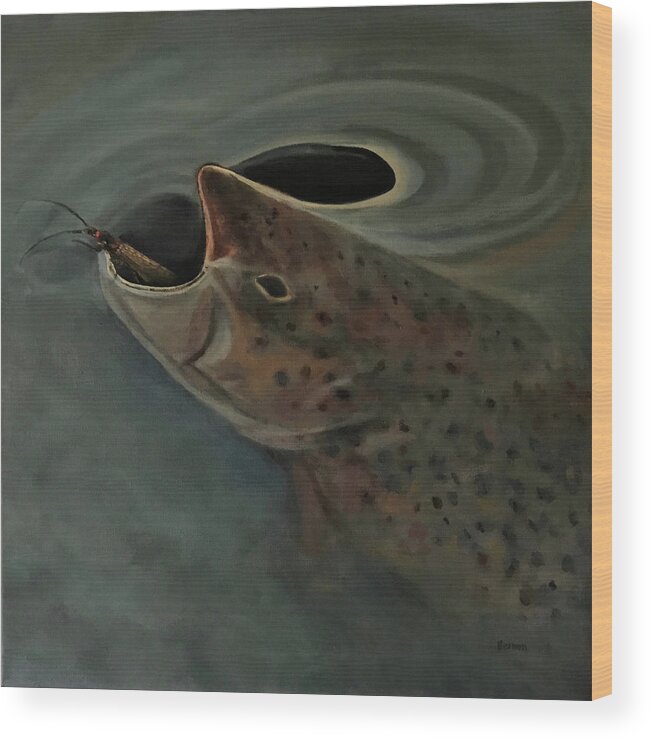 Fishing Wood Print featuring the painting Salmon Flies are Back by Les Herman