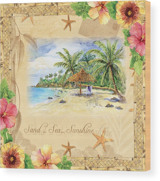 Woven Mat Wood Print featuring the painting Sand Sea Sunshine on Tropical Beach Shores #1 by Audrey Jeanne Roberts