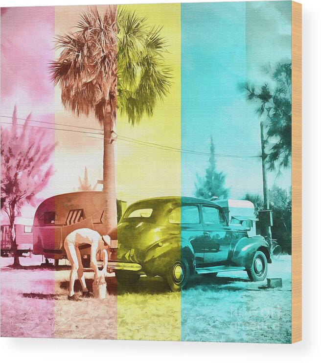 Florida Wood Print featuring the painting Sarasota Series Wash the Car by Edward Fielding