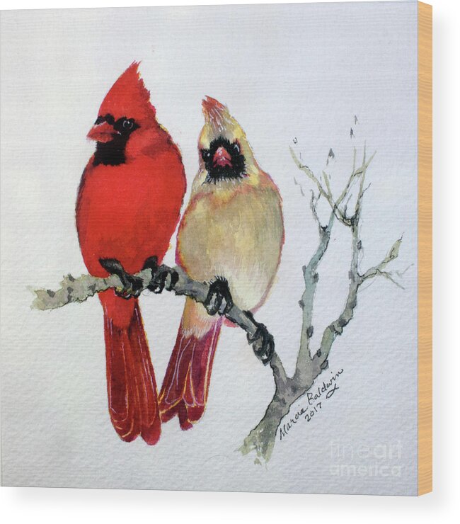 Cardinal Wood Print featuring the painting Sassy Pair by Marcia Baldwin