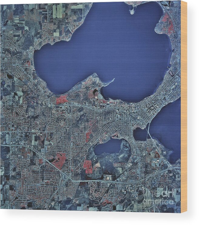 Color Image Wood Print featuring the photograph Satellite View Of Madison, Wisconsin by Stocktrek Images
