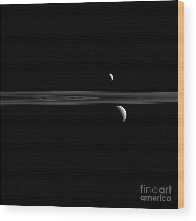 Science Wood Print featuring the photograph Saturns Moons, Enceladus And Rhea by Science Source