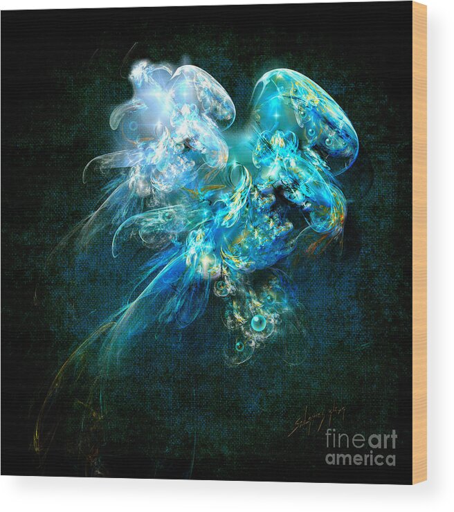 Sea Wood Print featuring the painting Sea jellyfish by Alexa Szlavics