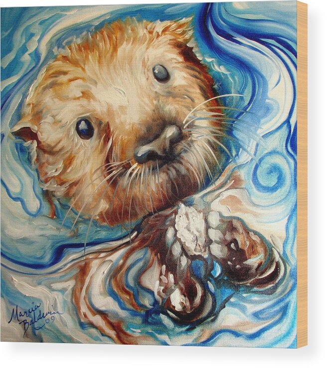 Otter Wood Print featuring the painting Sea Otter Swim by Marcia Baldwin