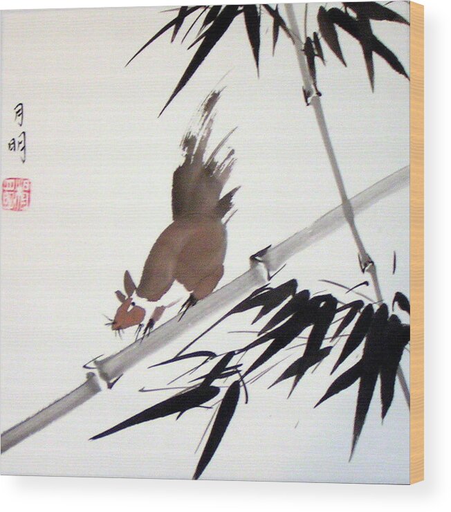 Chinese Painting Wood Print featuring the painting Searching For Food by Ming Yeung