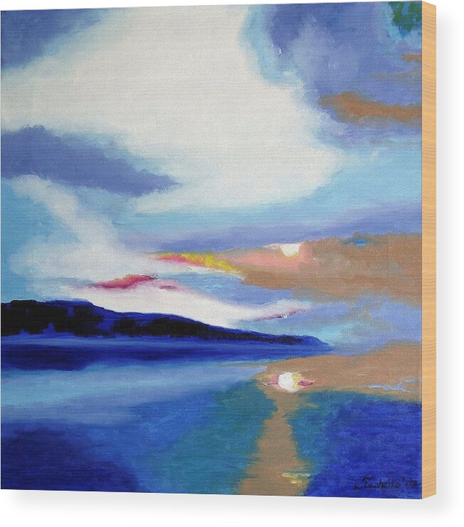 Sunset Wood Print featuring the painting Seascape 1 by Laura Tasheiko
