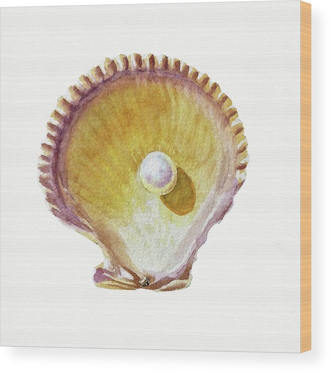 Shell Wood Print featuring the painting Seashell Art Beach Treasure Sea Shell VI by Irina Sztukowski