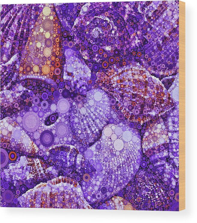 Seashells Wood Print featuring the digital art Seashells Abstract in Violet by Dana Roper