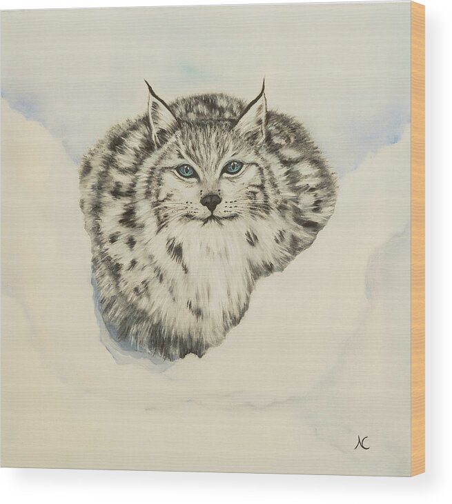 Lynx Wood Print featuring the painting Seer of the Unseen by Neslihan Ergul Colley