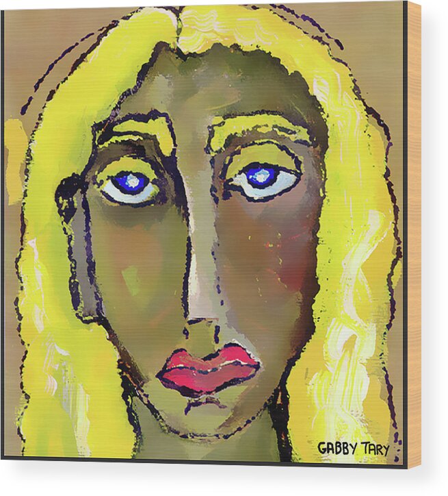 Yellow Wood Print featuring the painting Self Potrait by Gabby Tary