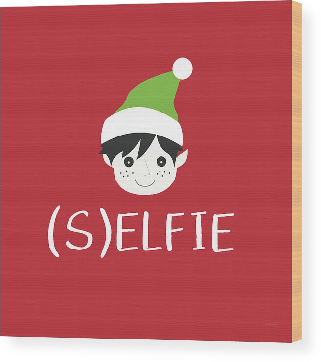 Christmas Wood Print featuring the digital art Selfie Elf- Art by Linda Woods by Linda Woods