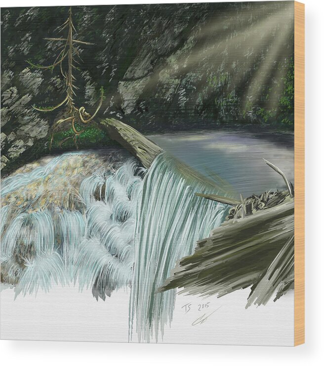Waterscape Wood Print featuring the digital art Serene Oasis of Stagger Inn by Troy Stapek