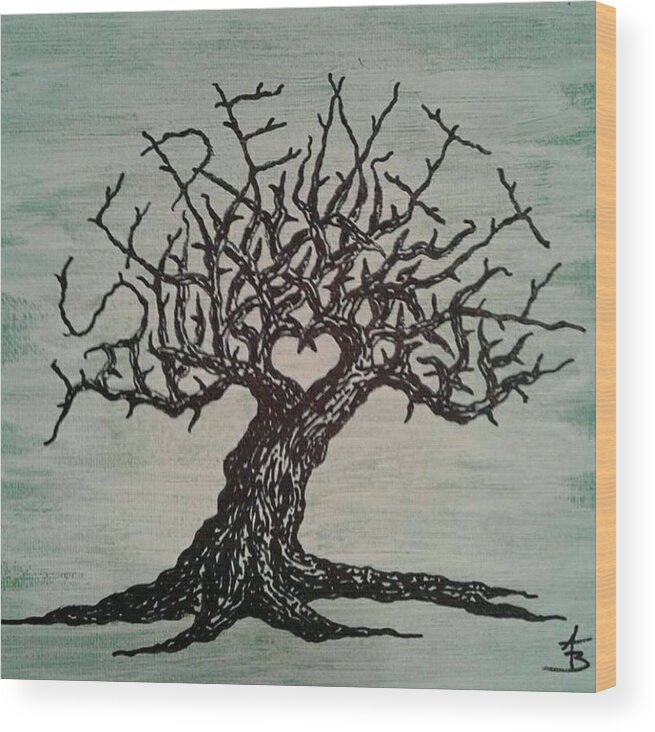Serenity Wood Print featuring the drawing Serenity Love Tree by Aaron Bombalicki