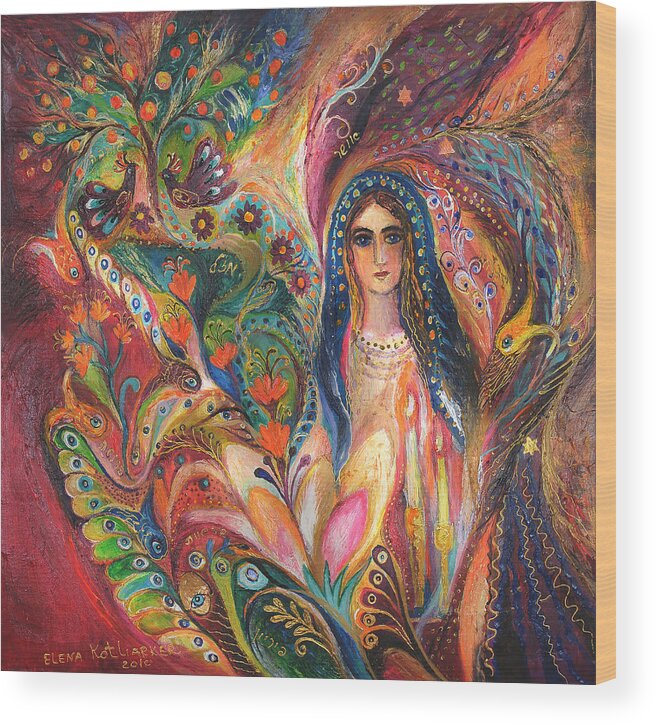Original Wood Print featuring the painting Shabbat Queen by Elena Kotliarker