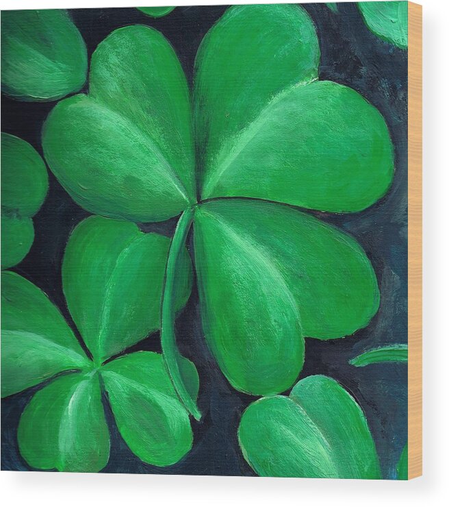 Shamrock Wood Print featuring the painting Shamrocks by Nancy Mueller