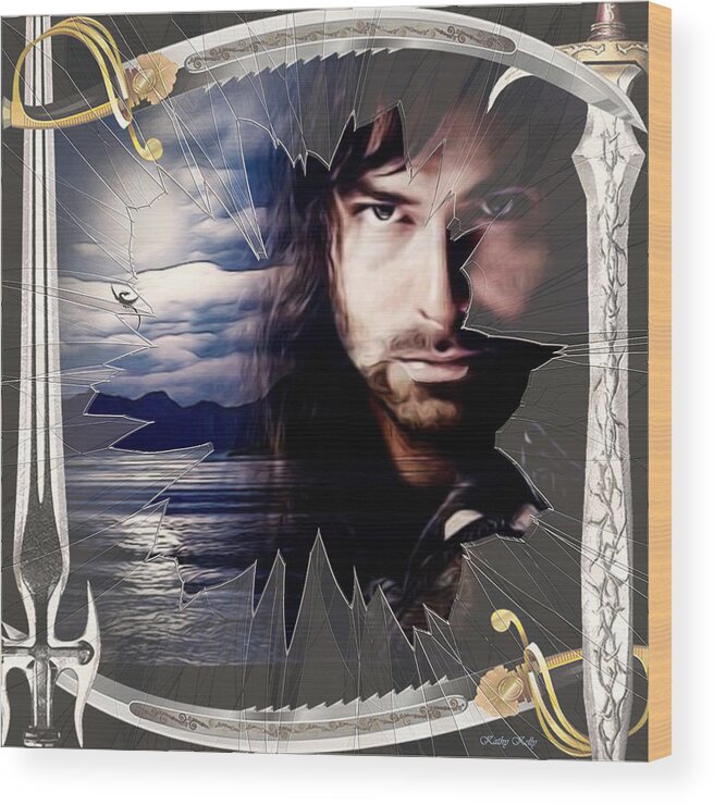Kili Wood Print featuring the digital art Shattered Kili with Swords by Kathy Kelly