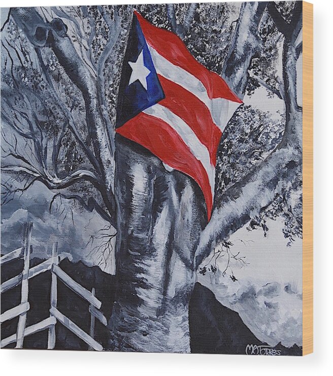 Puerto Rican Flag Wood Print featuring the painting She Still Waves by Melissa Torres