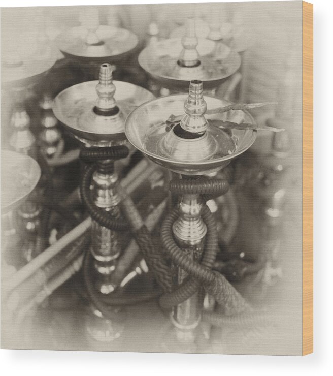 Shisha Wood Print featuring the photograph Shisha pipes in Qatar retro by Paul Cowan