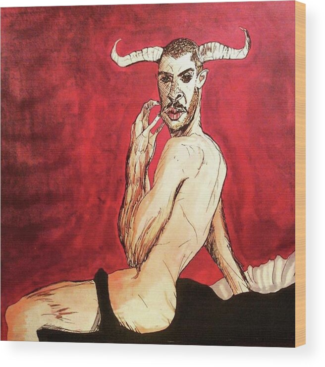 Minotaur Wood Print featuring the drawing Living for Love by Russell Boyle