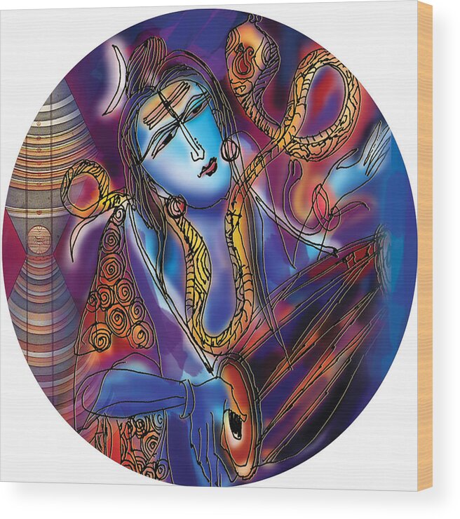 Yoga Wood Print featuring the painting Shiva playing the drums by Guruji Aruneshvar Paris Art Curator Katrin Suter