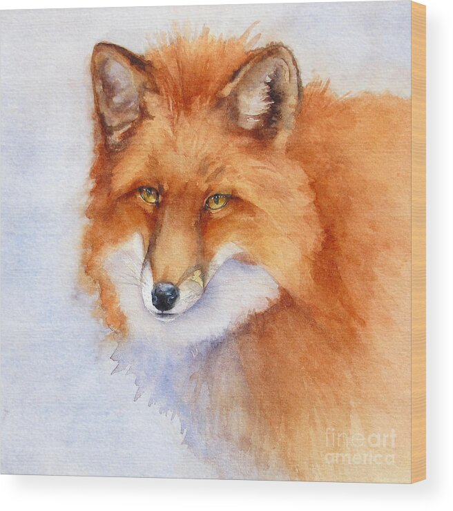 Fox Wood Print featuring the painting Shy Fox by Bonnie Rinier