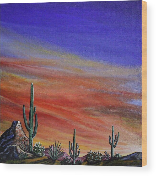 Desert Wood Print featuring the painting Simple Desert Sunset One by Lance Headlee